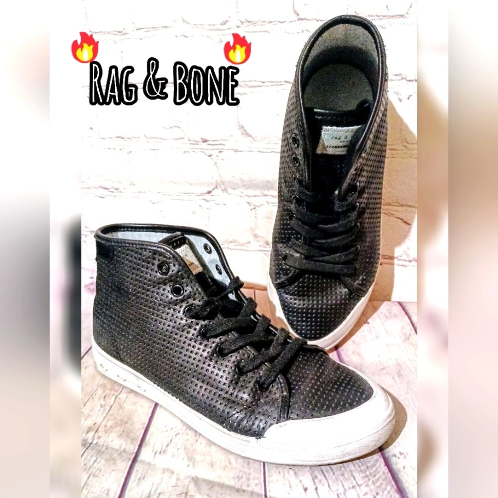 Rag & Bone Standard Issue Perforated Black Leather High-Top Sneakers